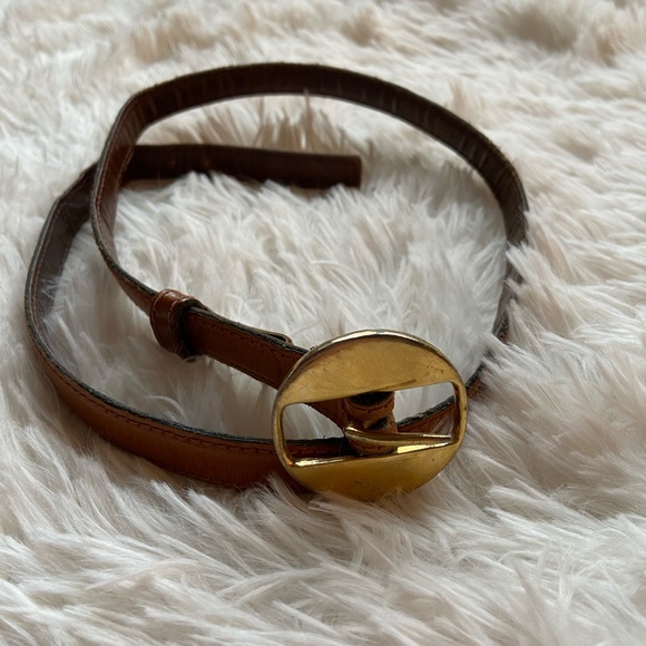 Yves Saint Laurent Brown Belt with Round Gold Buckle - Picture 2 of 5